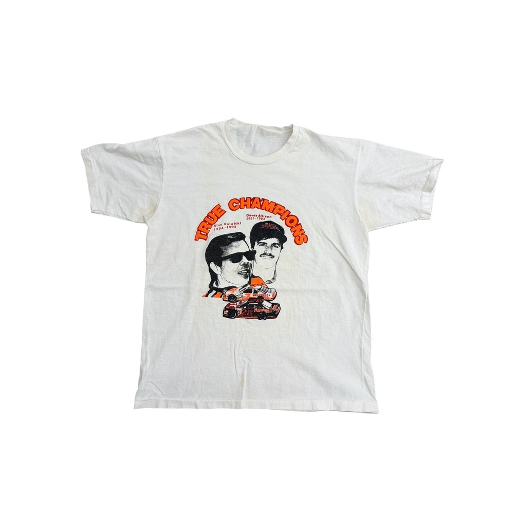Vintage NASCAR True Champions Alan Kulwicki‎ Davey Allison T-Shirt White Large